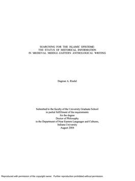 Searching for the Islamic Episteme: the Status of Historical Information in Medieval Middle-Eastern Anthological Writing