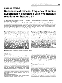 Nonspecific Dizziness: Frequency of Supine Hypertension Associated with Hypotensive Reactions on Head-Up Tilt