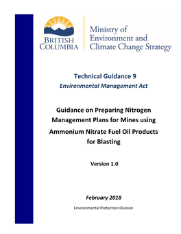Guidance on Preparing Nitrogen Management Plans for Mines Using Ammonium Nitrate Fuel Oil Products for Blasting