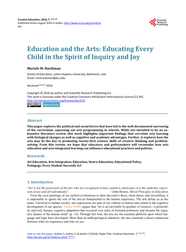 Education and the Arts: Educating Every Child in the Spirit of Inquiry and Joy