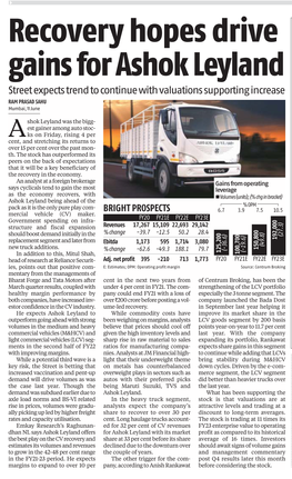 Recovery Hopes Drive Gains for Ashok Leyland Street Expects Trend to Continue with Valuations Supporting Increase RAM PRASAD SAHU Mumbai, 11 June