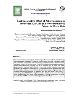 Gastroprotective Effect of Tabernaemontana Divaricata (Linn.) R.Br
