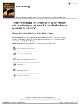 Temporal Changes in Cranial Size in South African Vlei Rats (Otomys): Evidence for the 'Third Universal Response to Warming'