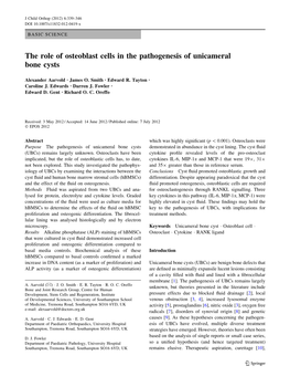The Role of Osteoblast Cells in the Pathogenesis of Unicameral Bone Cysts