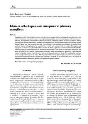 Advances in the Diagnosis and Management of Pulmonary Aspergillosis