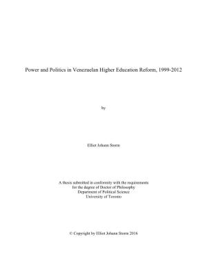 Power and Politics in Venezuelan Higher Education Reform, 1999-2012