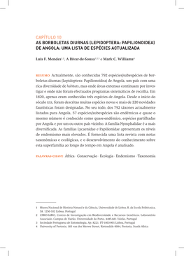 Capítulo 10 As Borboletas Diurnas (Lepidoptera: Papilionoidea) De Angola: Uma Lista De Espécies Actualizada