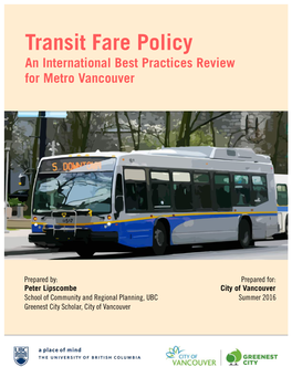 Transit Fare Policy Best Practices Review Peter Lipscombe