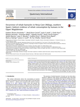 Occurrence of Whale Barnacles in Nerja Cave (Málaga, Southern Spain): Indirect Evidence of Whale Consumption by Humans in the Upper Magdalenian