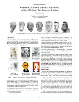 Automatic Creation of Expressive Caricatures: a Grand Challenge for Computer Graphics