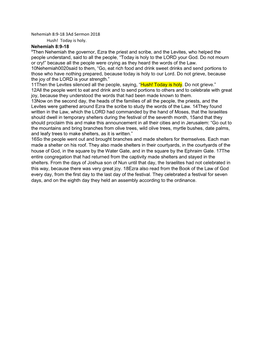 Nehemiah 8:9-18 3Ad Sermon 2018 Hush! Today Is Holy