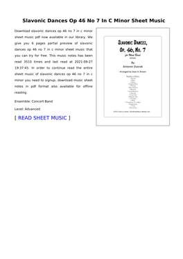 Sheet Music of Slavonic Dances Op 46 No 7 in C Minor You Need to Signup, Download Music Sheet Notes in Pdf Format Also Available for Offline Reading