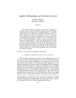 Applied Anthropology and Anti-Hate Activism