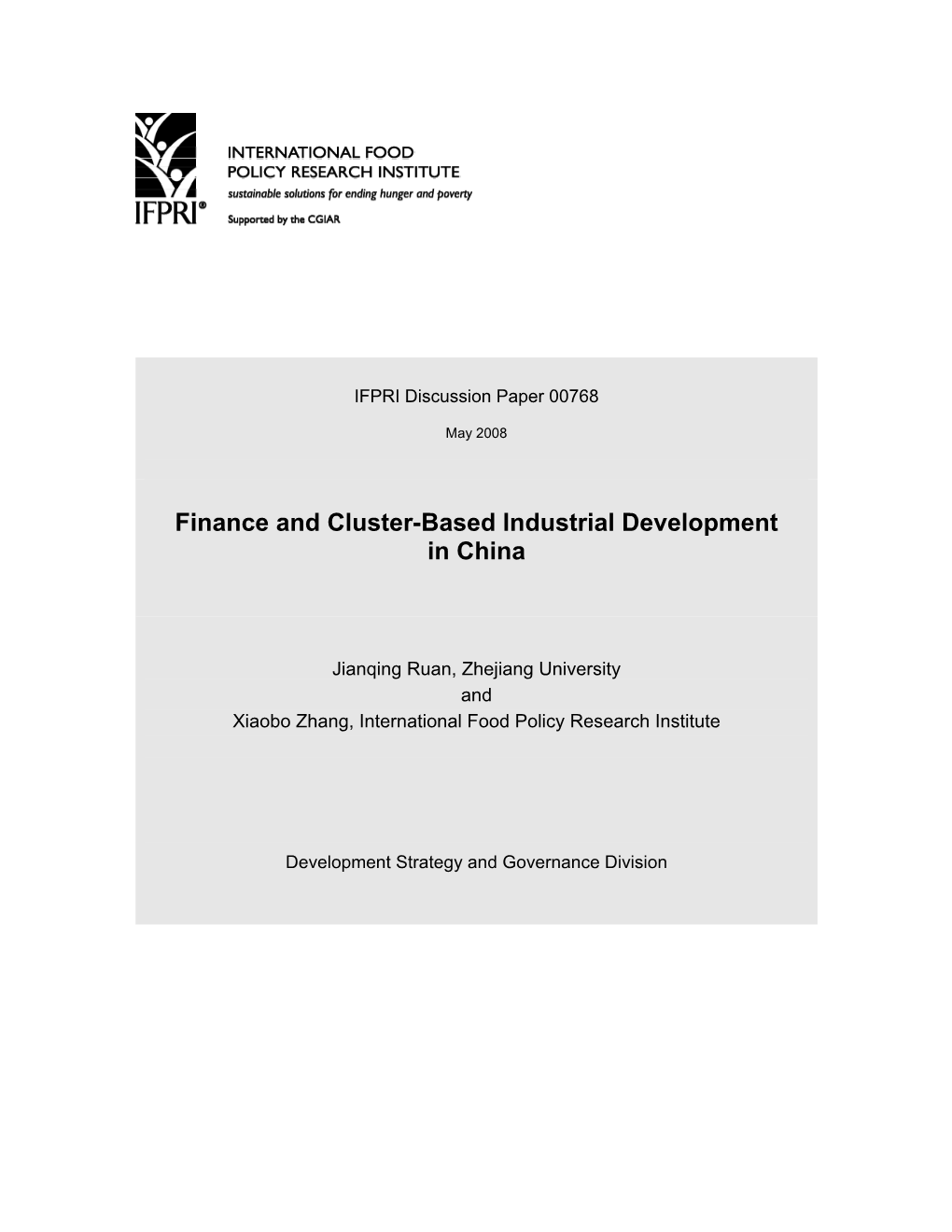 Finance and Cluster-Based Industrial Development in China