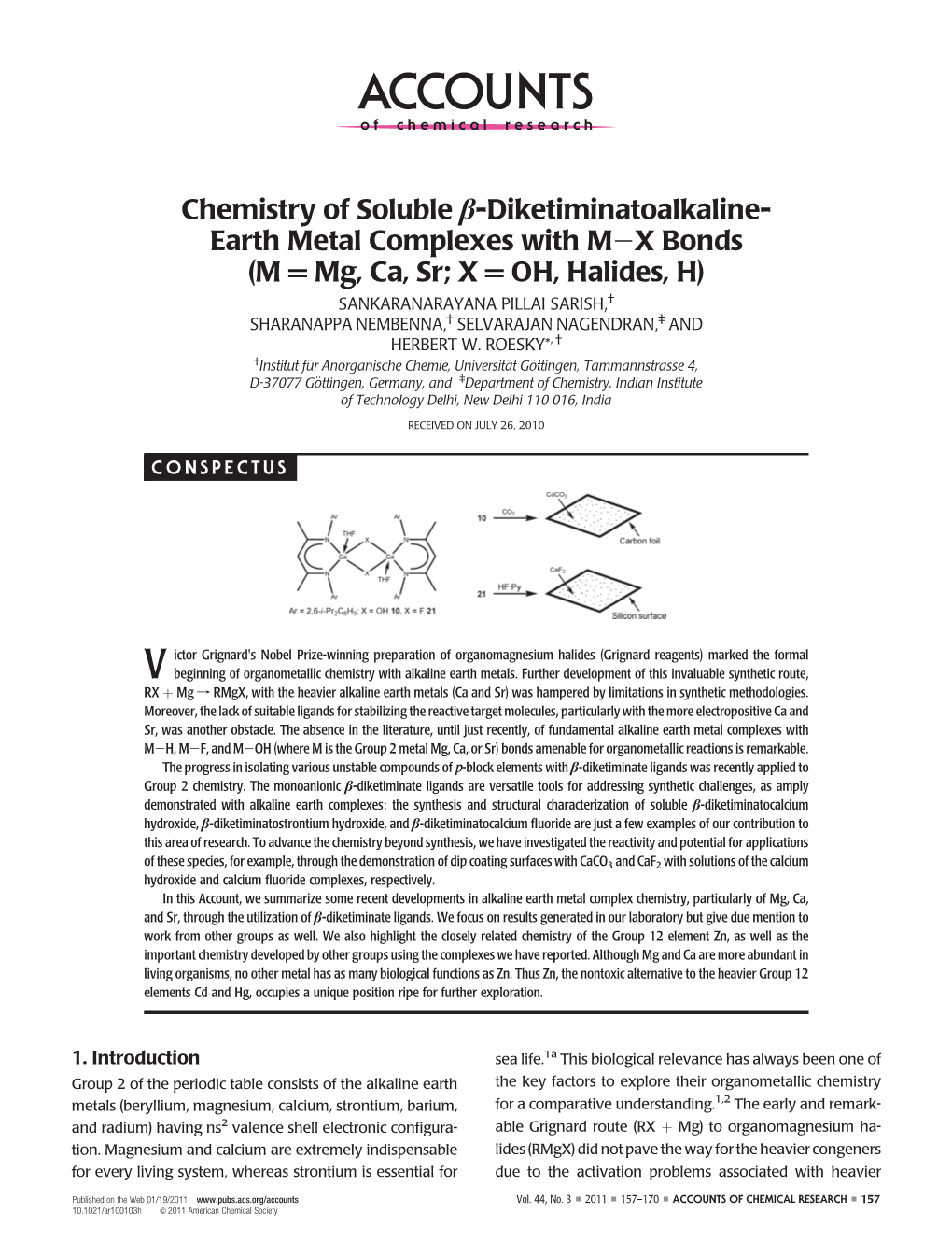 Chemistry of Soluble Β-Diketiminatoalkaline- Earth Metal