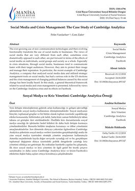 The Case Study of Cambridge Analytica Sosyal Medya Ve Kriz