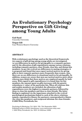 An Evolutionary Psychology Perspective on Gift Giving Among