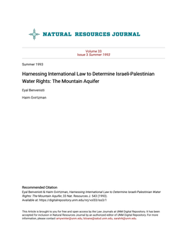 Harnessing International Law to Determine Israeli-Palestinian Water Rights: the Mountain Aquifer