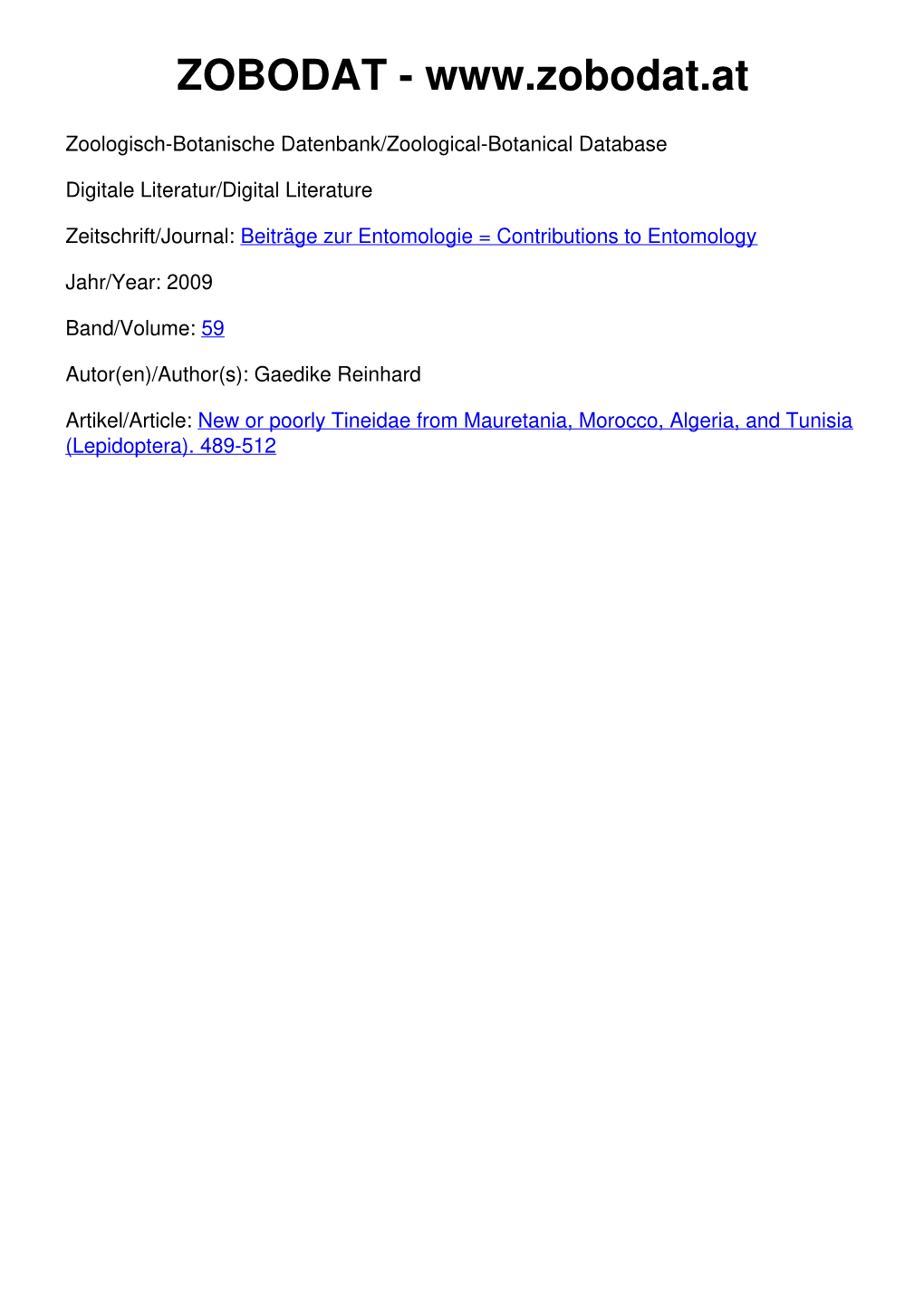 New Or Poorly Known Tineidae from Mauretania, Morocco, Algeria, and Tunisia