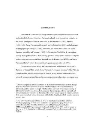 1 INTRODUCTION Accounts of Taiwan and Its History Have Been