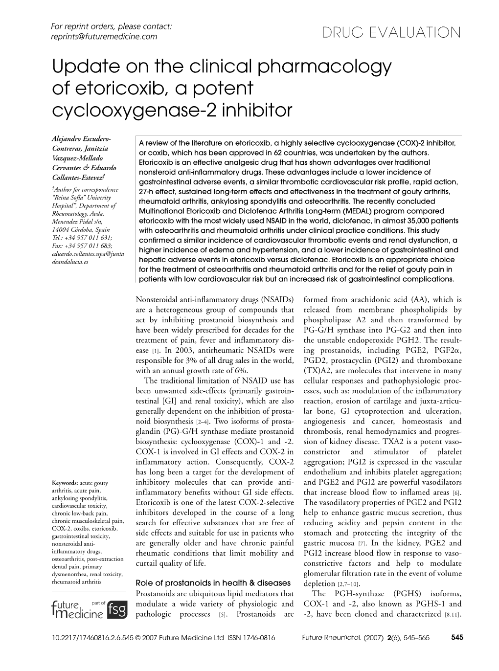 Update on the Clinical Pharmacology of Etoricoxib, a Potent Cyclooxygenase-2 Inhibitor