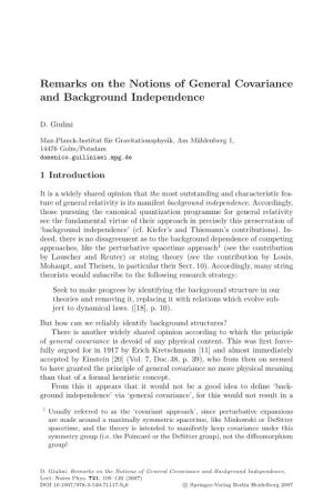 Remarks on the Notions of General Covariance and Background Independence, Lect