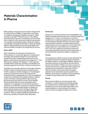 Materials Characterization in Pharma