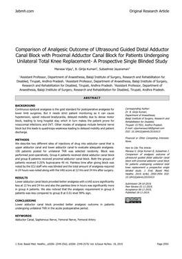 Comparison of Analgesic Outcome of Ultrasound Guided Distal Adductor