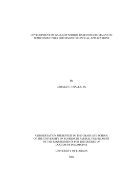 Development of Gallium Nitride Based Dilute Magnetic Semiconductors for Magneto-Optical Applications
