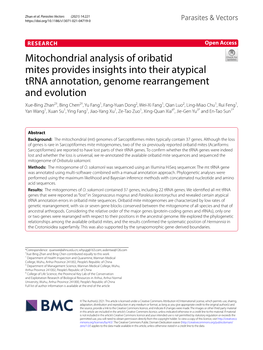 Mitochondrial Analysis of Oribatid Mites Provides