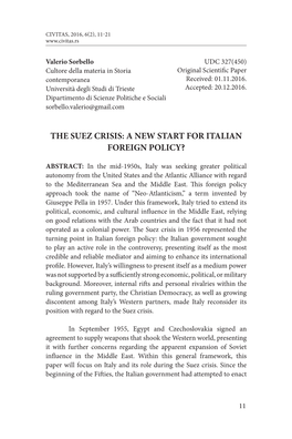 The Suez Crisis: a New Start for Italian Foreign Policy?