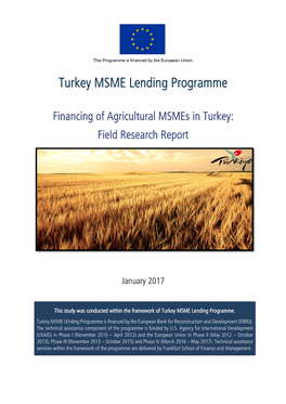 Financing of Agricultural Msmes in Turkeyturkey:::: Field Research Report