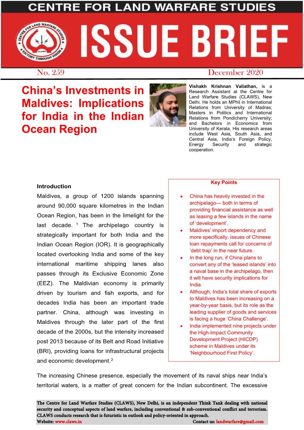 China's Investments in Maldives: Implications for India in the Indian