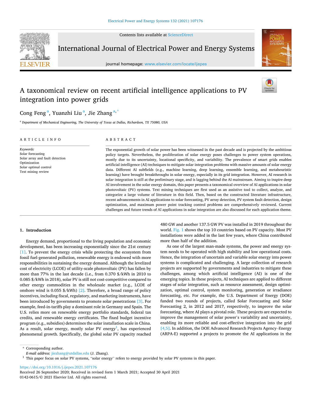 A Taxonomical Review on Recent Artificial Intelligence Applications to PV Integration Into Power Grids