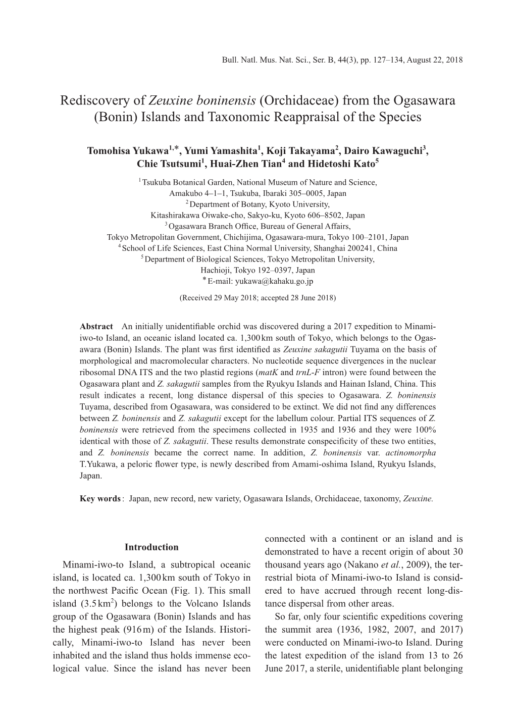 Rediscovery of Zeuxine Boninensis (Orchidaceae) from the Ogasawara (Bonin) Islands and Taxonomic Reappraisal of the Species