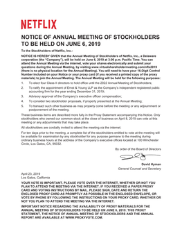 Notice of Annual Meeting of Stockholders to Be Held on June 6