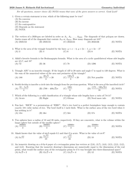 2020 James S. Rickards Fall Invitational Geometry Individual for All Questions, Answer Choice (E) NOTA Means That None of the Given Answers Is Correct