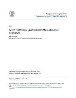 Twenty-First Century Equal Protection: Making Law in an Interregnum