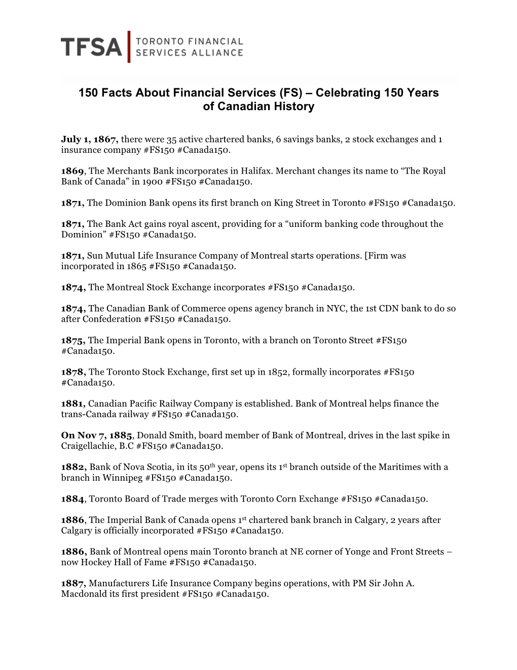TFSA 150 Facts