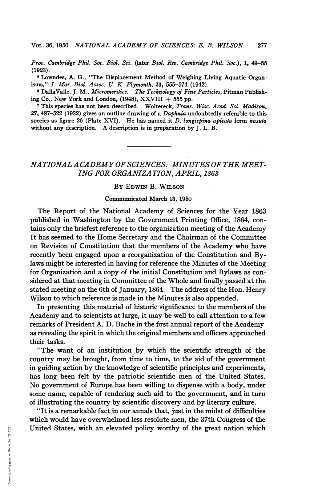 United States, with an Elevated Policy Worthy of the Great Nation Which Downloaded by Guest on September 29, 2021 278 NATIONAL ACADEMY of SCIENCES: E