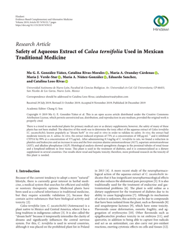 Safety of Aqueous Extract of Calea Ternifolia Used in Mexican Traditional Medicine