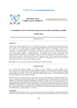 Heracleum Persicum Effect and Efficacy Profiles