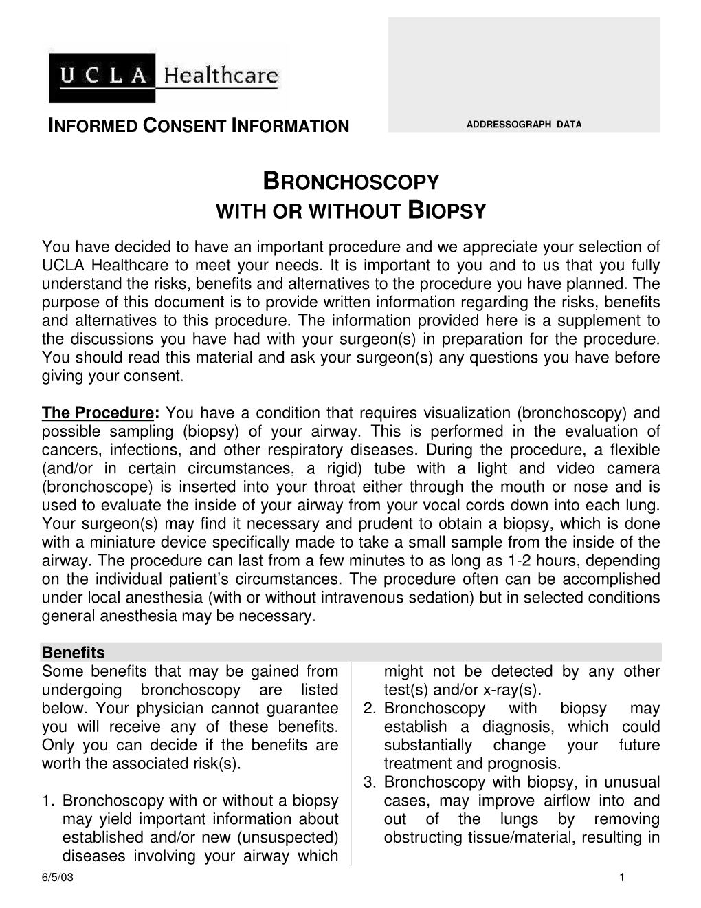 Bronchoscopy with Or Without Biopsy