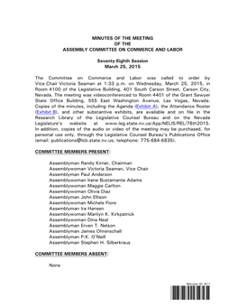 Committee on Commerce and Labor-March 25, 2015