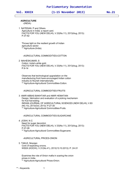 Parliamentary Documentation Vol. XXXIX (1-15 November 2013) No.21