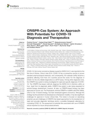 CRISPR-Cas System: an Approach with Potentials for COVID-19 Diagnosis and Therapeutics