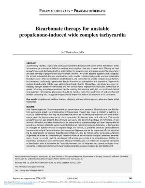 Bicarbonate Therapy for Unstable Propafenone-Induced Wide Complex Tachycardia