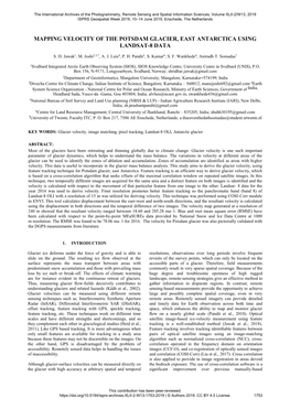 Mapping Velocity of the Potsdam Glacier, East Antarctica Using Landsat-8 Data