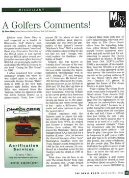 A Golfers Comments! by Gene Haas, Retired Executive Director, Wisconsin State Golf Association