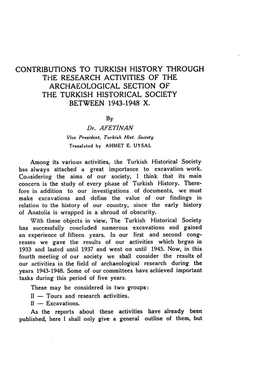 Contributions to Turkish History Through the Research Activities of the Archaeological Section of the Turkish Historical Society Between 1943-1948 X